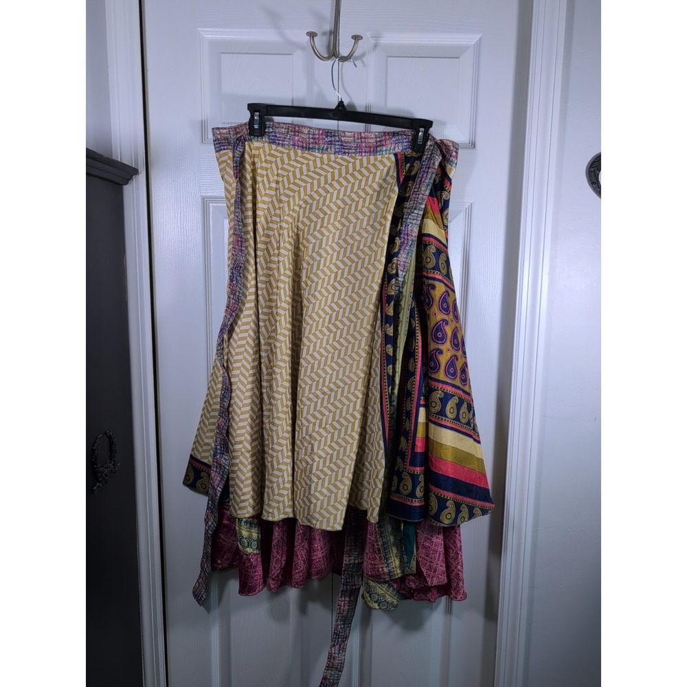 Jaded Gypsy Patchwork Maxi Wrap Skirt Tie Waist Cotton Free Size NWT